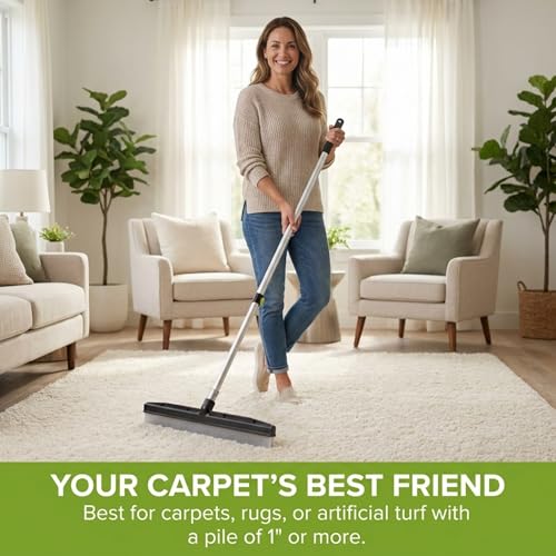 Room Groom Carpet Rake and Groomer with Telescoping 54 Inch Adjustable Handle, Portable Design, Carpet Brush Ideal for Pet Hair, Refreshing High Pile Carpets, Rugs, and Artificial Turf - style: Original