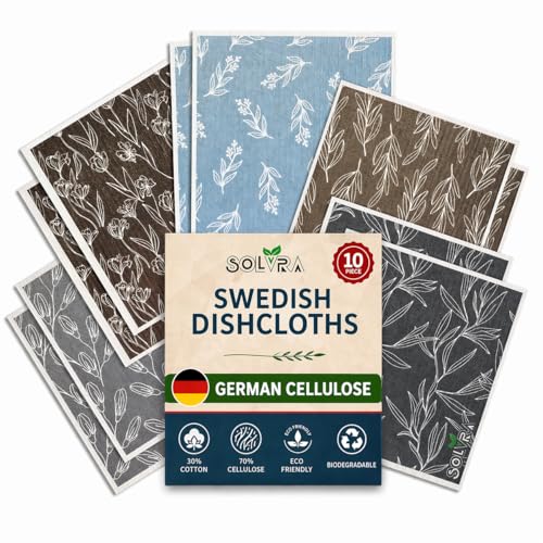 10 PCS Leaf Print Swedish Dishcloths for Kitchen 100% Biodegradable, Reusable Cellulose Sponge Cloths Ultra Absorbent, Eco Friendly Cleaning Towels Dishcloths for Washing Dishes & General Cleaning - color: 10 Pcs-leaf Print