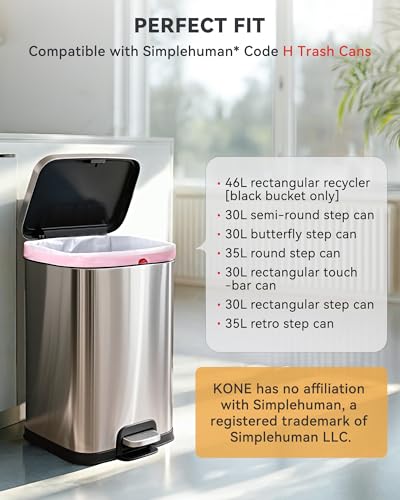 KONE Custom Fit Trash Bags Compatible with Simplehuman Code H, 68 Count Drawstring Garbage Bags, Dispenser Pack Trash Bin Liners For Kitchen, Bathroom, Home, 35 Liter / 8-9 Gallon