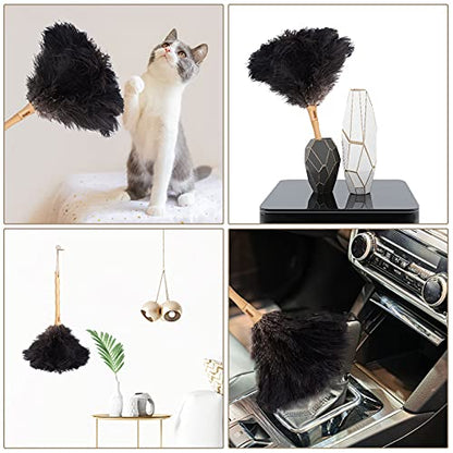 Aldwin Ostrich Feather Duster, 16 inch Black Genuine Ostrich Feathers with Wood Handle, Reusable Car Dusters, Eco-Friendly Cleaning Handheld Dusters for Home, Office and Kitchen - color: Black