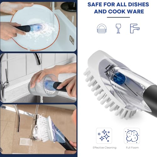 RIMAY Soap Dispensing Dish Brush, Dish Scrubber with Soap Dispenser, Dish Soap Brush, Dish Wand with Soap Dispenser Kitchen Brush for Dishes, Pans, Sink, Pots - color: Black