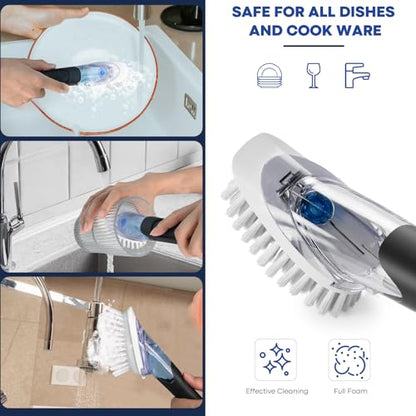 RIMAY Soap Dispensing Dish Brush, Dish Scrubber with Soap Dispenser, Dish Soap Brush, Dish Wand with Soap Dispenser Kitchen Brush for Dishes, Pans, Sink, Pots - color: Black