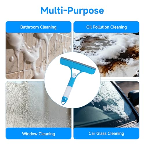 3 in 1 Window Cleaning Scraper with Sprayer, All-Purpose Squeegee for Shower Glass, Car Windows, Mirrors & Home, Window Cleaner Tool with Built-in Spray Bottle (Blue)