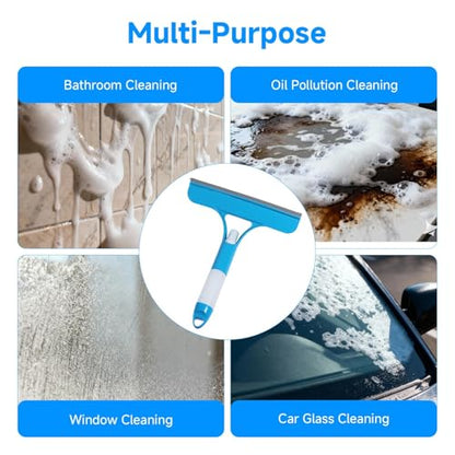3 in 1 Window Cleaning Scraper with Sprayer, All-Purpose Squeegee for Shower Glass, Car Windows, Mirrors & Home, Window Cleaner Tool with Built-in Spray Bottle (Blue)