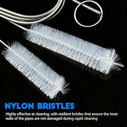 2PCS Flexible Long Drain Brush, 78 Inch Nylon Stainless Steel Tube Cleaning Brush, Slim Long Hose Pipe Cleaning Tool for Auto Sunroof Drain Hole, Car Fridge, Kitchen Sink (Double End-White) - color: Double End-white