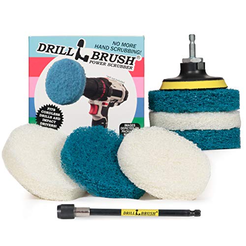 Drill Brush - Drill Attachment - Bathroom - Power Scrubber Pads - Cleaning Pads - Bath - Shower Door - Scouring Pad Kit - Bath Mat - Bathroom Sink - Shower Cleaner - Vinyl Flooring - Scrub Pads - color: 3x White Pads 3x Blue Pads