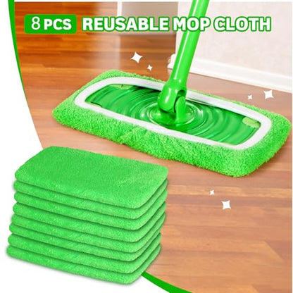 AmaVins 8 Pack Reusable Microfiber Mop Pads Compatible with Swiffer Sweeper, Dry Sweeping Cloths & Wet Mopping Cloths, Washable Pads for Surface/Hardwood Floor Cleaning (Mop is Not Included) - color: Green 8 Pack