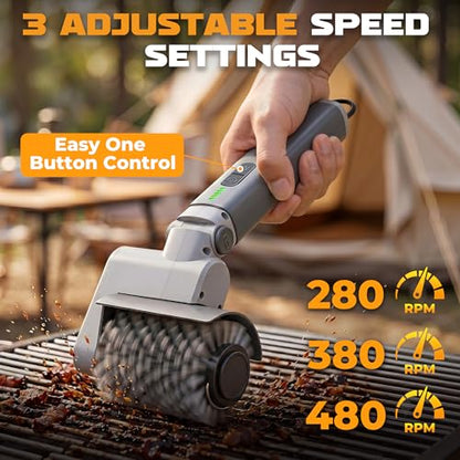 MulWark Electric Grill Brush for Outdoor, 2026 Upgraded BBQ Grill Cleaner with 2 Heads, 480RPM Cordless Motorized Cleaner, 5200mAh Grill Cleaning Brush 6-Piece Kit with Degreasing Pad and Glove