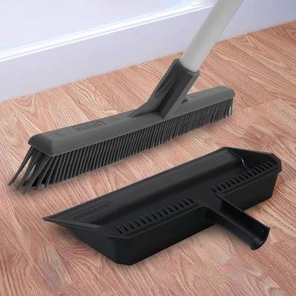 Superio 16 Silicone Pet Hair Remover Broom & 16 Dustpan with Comb, Rubber Lip & Clip - Carpet Rake Floor Cleaning Set for Carpet, Hardwood & Tile - Removes Fur, Dust & Debris - size: Broom with Dustpan