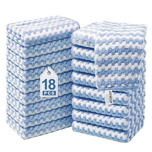 JOYMOOP Microfiber Cleaning Cloths – 18 Pack, 10" x 10", Blue – Reusable, Lint-Free, Super Absorbent Towels for Kitchen, Car, and Household Cleaning - color: Blue, size: 10"x10" - 18pcs