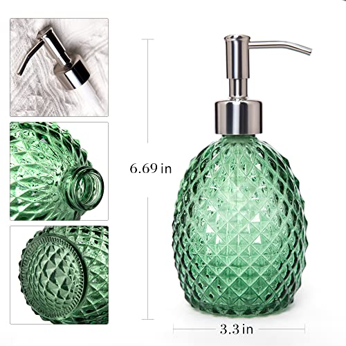 Glass Soap Dispenser with Stainless Steel Pump, 12oz Clear Dish Soap/Hand Soap/Laundry Soap/Lotion Dispenser, Refillable Liquid Dispenser for Bathroom Kitchen Shower (Green) - color: Green