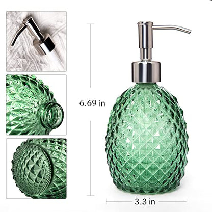 Glass Soap Dispenser with Stainless Steel Pump, 12oz Clear Dish Soap/Hand Soap/Laundry Soap/Lotion Dispenser, Refillable Liquid Dispenser for Bathroom Kitchen Shower (Green) - color: Green