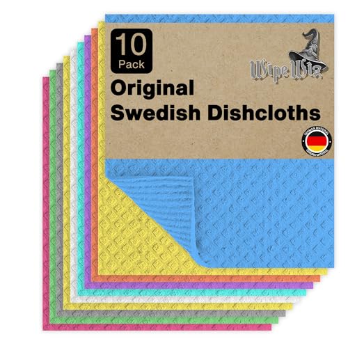 Swedish DishCloths - 10 Pack (Assorted), (German Material) Reusable Cellulose Sponge Cloth for Kitchen - Household, Highly Absorbent, No-Odor Dishcloth - color: 001 Assorted