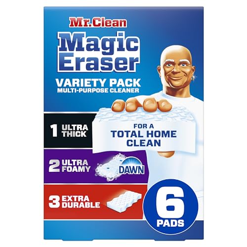 Mr. Clean Magic Eraser Sponge, All Purpose Cleaner, Cleaning Scrubber, Kitchen, Bathroom, Shower, Oven, Cleaning Supplies, Variety Pack with 1 Ultra Thick, 2 Ultra Foamy, & 3 Extra Durable, 6ct - size: 6 Count, style: Original Version