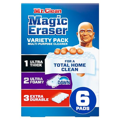 Mr. Clean Magic Eraser Sponge, All Purpose Cleaner, Cleaning Scrubber, Kitchen, Bathroom, Shower, Oven, Cleaning Supplies, Variety Pack with 1 Ultra Thick, 2 Ultra Foamy, & 3 Extra Durable, 6ct - size: 6 Count, style: Original Version