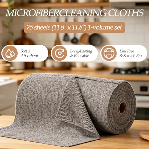 Reusable Microfiber Cloth, 75-Pack,Tear Away Microfiber Towels,(12" x 12") Washable,Perfect for Kitchen, Bathroom and Dish Cleaning (Gray) - color: Gray