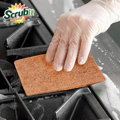 SCRUBIT 100 Pack Natural Scouring Pads - Heavy Duty Scrubbing Pads for Dishes - Non-Scratch - Reusable - Natural, Eco-Friendly, Biodegradable Sisal Brown Sponges for Dishes, Compostable - color: Natural Brown