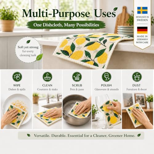 10 PCS Fruits Print Swedish Dishcloths for Kitchen 100% Biodegradable, Reusable Cellulose Sponge Cloths Ultra Absorbent, Eco Friendly Cleaning Towels Dishcloths for Washing Dishes & General Cleaning - color: 10 Pcs-fruits Print