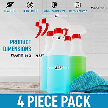 Zulay Home 24 oz Spray Bottle - Heavy Duty Cleaning Spray Bottles For Cleaning Solutions - Leakproof Cleaning Spray Bottle Set with Adjustable Nozzle & Spring Loaded Trigger (4 Pack) - size: 4 Pack - 24oz