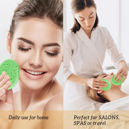 100-Count Facial Sponges Compressed Natural Cellulose Sponge Round Shape Face Sponge for Face Cleansing Exfoliating and Makeup Removal, Green - color: 100- Pack Green
