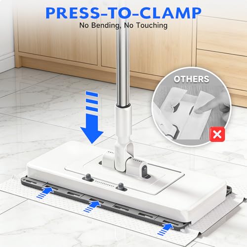 New 2-in-1 Push Clamp Lazy Mop – Hands Free Flat Mops, Quick Mopping & Sweeping, Compatible with Most Pads, Adjustable Handle, Perfect for Homes with Kids & Pets, 10 Dust Cloths(Large Flat Mop) - size: Large Flat Mop