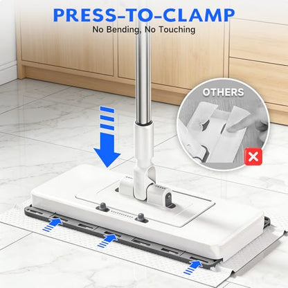 New 2-in-1 Push Clamp Lazy Mop – Hands Free Flat Mops, Quick Mopping & Sweeping, Compatible with Most Pads, Adjustable Handle, Perfect for Homes with Kids & Pets, 10 Dust Cloths(Large Flat Mop) - size: Large Flat Mop