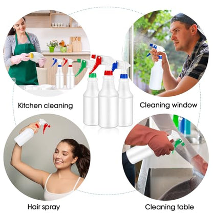 Yinder 18 Pcs 16 Oz Plastic Spray Bottle Bulk Empty Refillable Spray Bottles for Cleaning Solution Leak Proof Water Sprayer with Adjustable Nozzle Mist/Stream Mode(Red, Blue, Green) - color: Red, Blue, Green