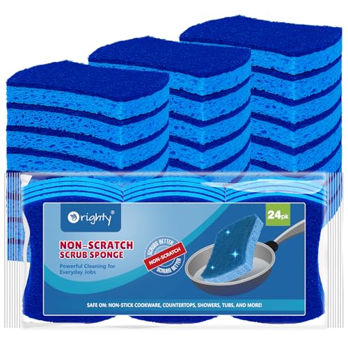 Orighty Non-Scratch Cellulose Scrub Sponges 24 Pack, Kitchen Sponges for Kitchen, Bathroom, and Household, Dual Side Sponge for Dishes, Non-Scratch Sponge Safe on Non-Stick Cookware, Car and More - color: Blue