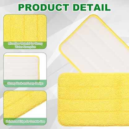 uxcell 2Pcs Microfiber Mop Pads, 11.8x5.5 Reusable Replacement Flat Mop Pad Refills with Hook-and-Loop for Home Office Restaurant Surface/Hardwood Floor Cleaning, Yellow - color: Yellow
