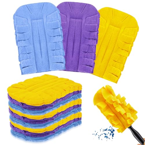 Zubebe 12 Pcs Duster Refill Reusable Fleece Duster Refills Feather Flat Dusters Multi Surface Washable Cleaning Pads Tools for Home, Blinds, Car, Pet, Furniture, Fans (Purple,Light Blue,Yellow) - color: Purple, Light Blue, Yellow