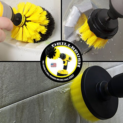 Drillbrush Heavy Duty Grout Cleaner Drill Brush Attachment Set With Drilltergent All Purpose Cleaner - Drill Powered Spin Brush For Cleaning Bathroom Surfaces Like Tile, Grout, Showers, Tubs, and More
