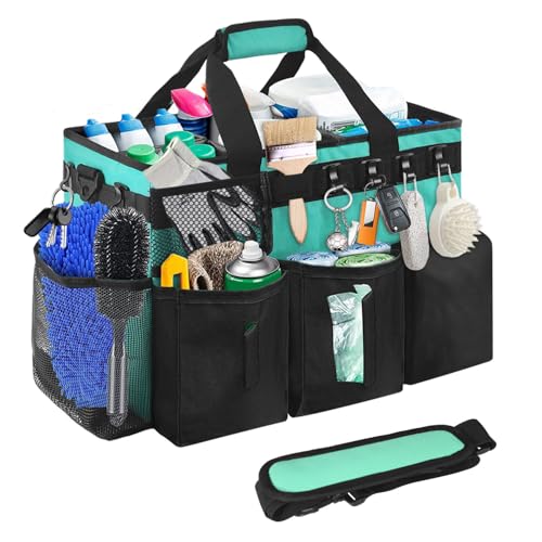 Cleaning Bags for Housekeepers, Large Cleaning Supplies Organizer with Handles & Shoulder Strap, Cleaning Caddy Bag with Foldable Divider for Cleaners, Car Horse Cleaning Bag (Green) - color: Green