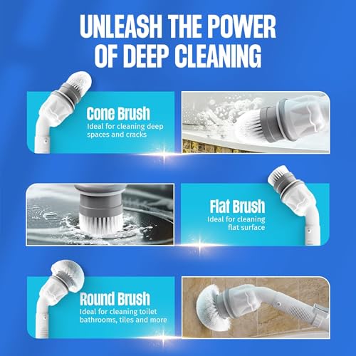 Scrubtastic Spin Scrubber, Electric Shower Scrubber – Rechargeable, Multipurpose Extendable Tile Cleaner, Bathroom, Floor & Grout Bathtub Power Scrubber with 3 Rotating Brush Heads, Improved for 2022