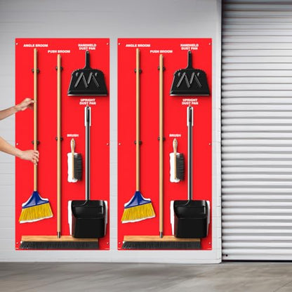 Clean & Sweep 5S Shadow Board/Wall Mount Broom Holder, 68" x 30" Board, 5S Cleaning Station - Board Only, Tools Sold Separately, Made in The USA by AccuformNMC, Red/White, PSB114RDWT - color: Red/White