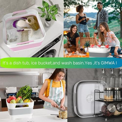 GIMWA 2.6 Gallon Collapsible Wash Basin - Large Capacity Portable Dish Tub with Drain Plug for Baby Bottles, RV Camping Kitchen, Space-Saving Foldable Sink (Gray) - color: Gray
