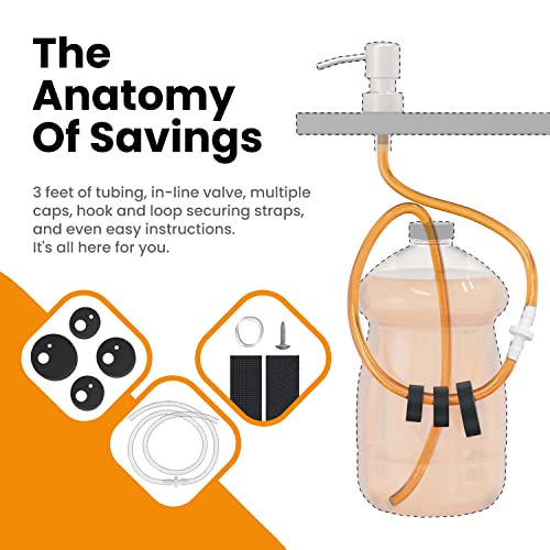The Original Soap Dispenser Conversion Kit - Made in The USA - Kitchen Sink Extension Tube Kit - Never Fill The Little Bottle Again!