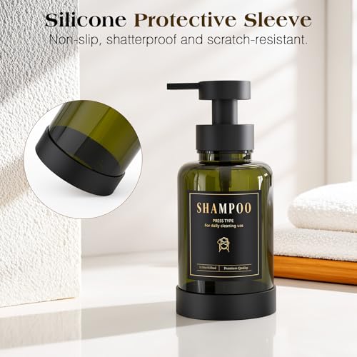 Luxspire Foaming Soap Dispenser, Glass Foam Pump Soap Dispenser, Non-Slip Hand Soap Container with 5 Waterproof Labels, 15 Oz Refillable Liquid Soap Holder for Bathroom & Kitchen, Olive Green, 2 Pack - color: Olive Green