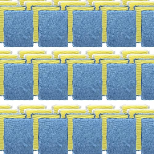 LOLA Microfiber & Nylon Net Sponges, 288 Pack, 144 Dual Sided Non-Scratch Sponge Pads and 144 with Microfiber Cloth One Side & Netting the Other Side - size: 288 Pack, style: Microfiber Terry & Nylon Net Sponges