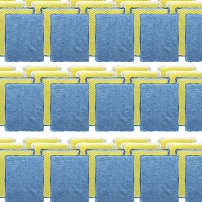 LOLA Microfiber & Nylon Net Sponges, 288 Pack, 144 Dual Sided Non-Scratch Sponge Pads and 144 with Microfiber Cloth One Side & Netting the Other Side - size: 288 Pack, style: Microfiber Terry & Nylon Net Sponges