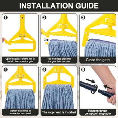 Commercial Industrial Mop with 3 Extra Large Reusable Replacement Head,59" Long Handle Heavy Duty Wet Mops,Looped-End String Cotton Mop for Floor Cleaning,House,Kitchen,Office,Garage,Tile(Yellow) - size: Yellow Handle + 3 Mop Head