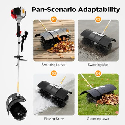 2-Stroke 1700W Gas Power Snow Sweeping Broom,52cc Handheld Sweeper,Single Cylinder Walk Behind Handheld Sweeper,Cleaning Driveway Turf Lawns Power Brush Lawn Sweeper Cleaner Tools