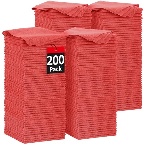 Microfiber Cleaning Cloth, 200 Pack Red Cleaning Rags Microfiber Towel Bulk Absorbent Lint-Free Wash Cloths, All-Purpose Towels for Cars, Shop, Automotive, Garage, Home & Kitchen - color: Red, style: 200 Pack