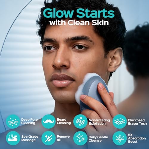 COSLUS FBS01 Facial Cleansing Brush Face Scrubber, Compact for Travel | Rechargeable, Gentle Silicone, 5 Cleansing Modes, Deep Cleaning for Men & Women, Removing Blackhead Exfoliating, Navy Blue - color: Navy Blue