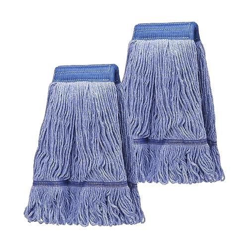 2 Pack Mop Head Replacement, Cleaning Heavy Duty Mop Head Commercial Replacement, Wet Industrial Blue Cotton Looped End String Head Refills, Heavy Mop Replace Head, for General and Floor Cleaning - color: Blue