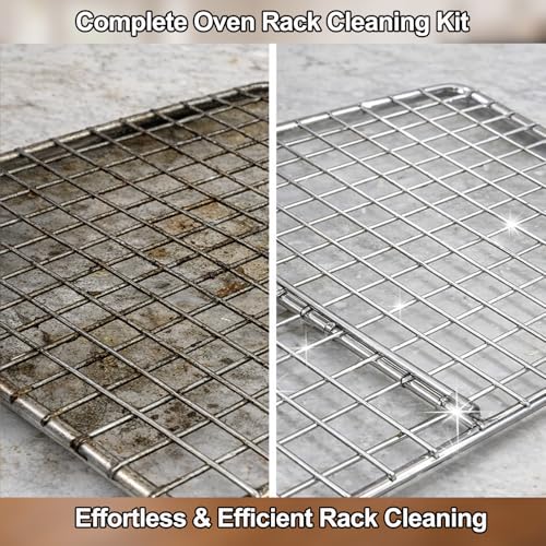 12 Pack Oven Rack Cleaning Bags, Large Sizes (23.62*35.43 in/19.69*27.56 in), 6 Heavy Duty Reusable PE Bags for Deep Soaking BBQ Racks Grill Grates, with 3 Pairs of Long Rubber Gloves, 3 Brushes