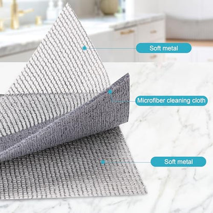 12 Pcs New Upgrade 3-Layer Non Scratch Wire Dishcloth,Cleans Fast Without Scratching, Stands Up to Stuck-on Grime, Multi-Surface Safe, Cleaning Power for Everyday Jobs 7.87“ x 7.87” - color: 12pcs Three-layer [Middle Clip Rag]