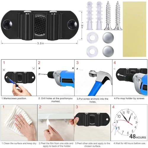 Mop and Broom Holder Wall Mount Heavy Duty Stainless Steel Wall Mounted Broom Organizer Laundry Room Home Garden Garage Storage and Organization Rack (Black) - color: Black