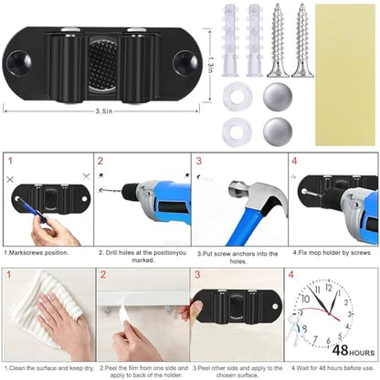 Mop and Broom Holder Wall Mount Heavy Duty Stainless Steel Wall Mounted Broom Organizer Laundry Room Home Garden Garage Storage and Organization Rack (Black) - color: Black