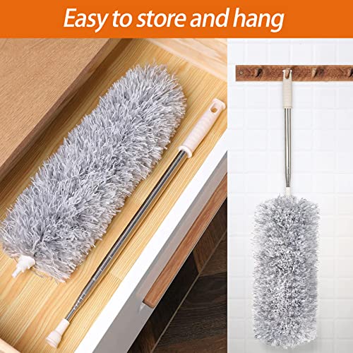 Dusters for Cleaning High Ceiling Fan, Newliton Microfiber Feather Duster with 30'' to 100'' Telescoping Extension Pole, Long Extendable Duster for Home Car Furniture Cobweb Gray - color: Gray
