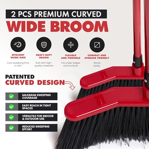with Dustpan Combo Set, 16-Inch Curved Head, Pack of 2 | 52" adjustable telescopic handle, soft PVC bristles, indoor outdoor kitchen sweep, clears pet hair, dust, debris